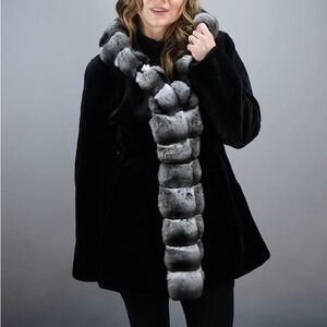 Faux Fur Black and Grey Hooded Coat - Sequence